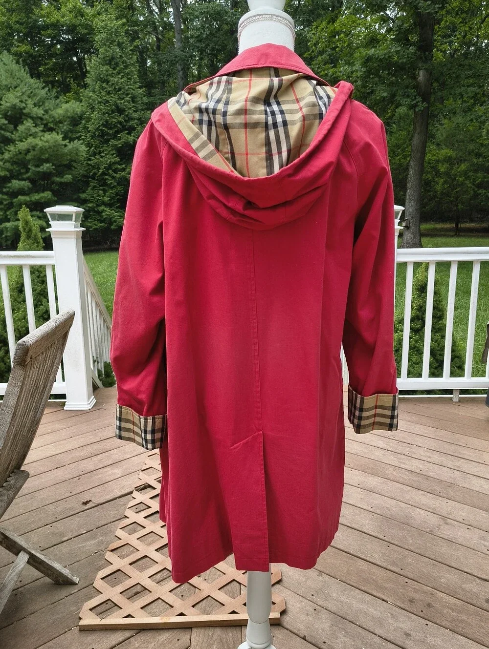 Vintage Burberry Red Hooded Trench Jacket Size 10P - Picture 2 of 6